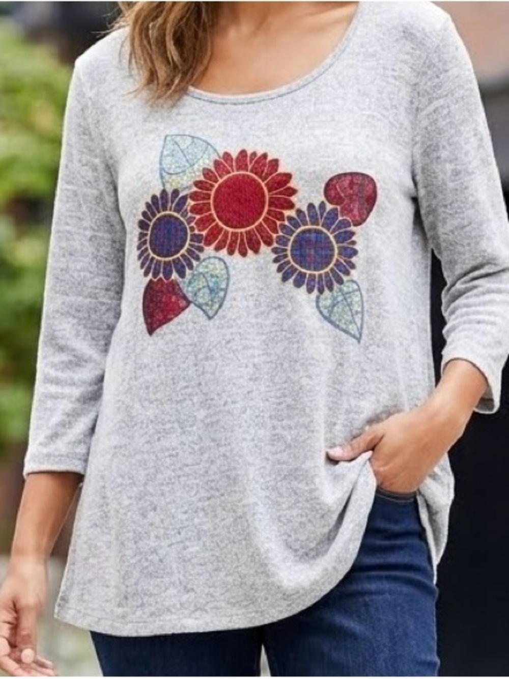 SUMMER CLEARANCE! Energe World Wear Casual Floral Scoop Neck Knit Tee XXL